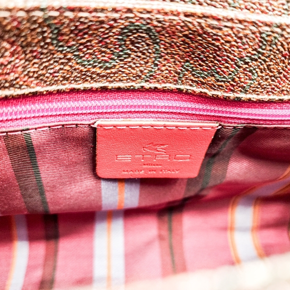 New ETRO Pink Leather Trim Coated Canvas Designer Shoulder Flap Bag - Picture 7 of 9